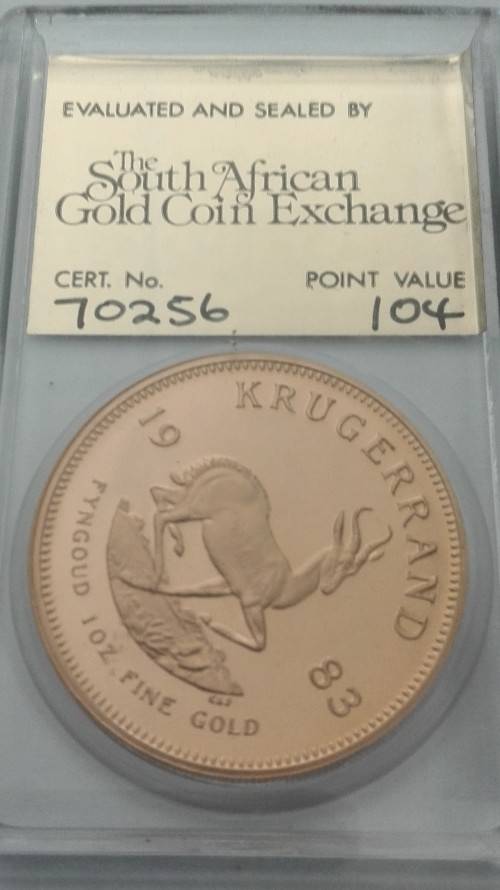 1983 PROOF GRADED 1 OUNCE KRUGER  WITH CERTIFICATE and original box